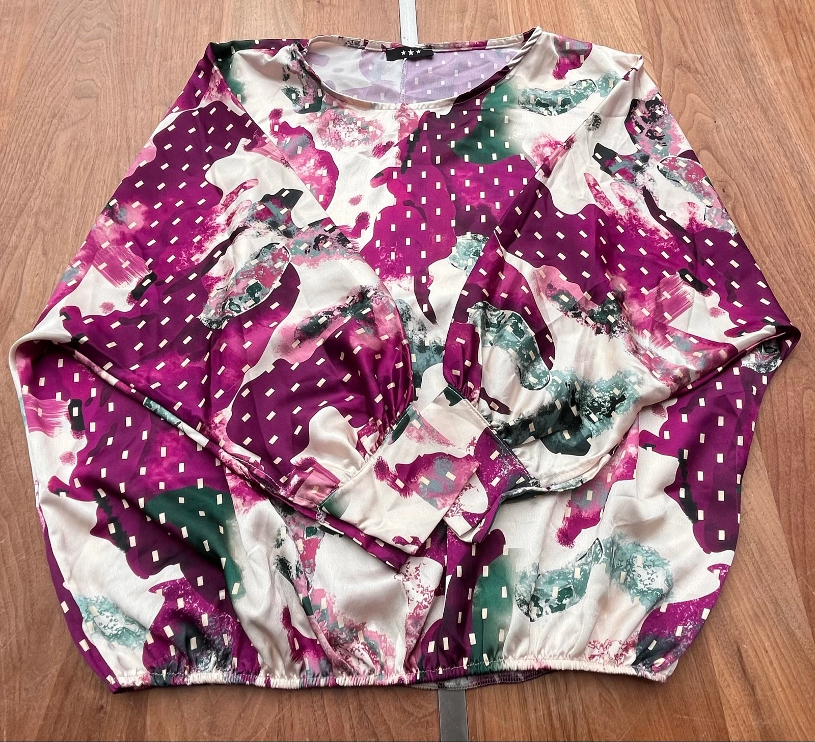🌺 𝒎𝒛 | Italiaanse blouse | maat 44 xxl| paars crème groen | soepelvallend | elastische  – photo 5